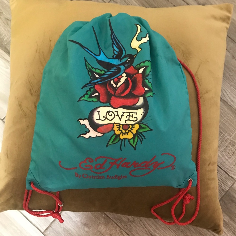 Ed Hardy Teal Drawstring Backpack - image 2